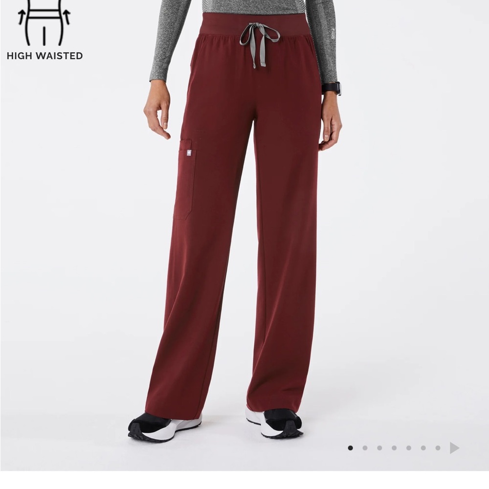 Figs Wide Leg Isabel High Waisted Maroon Scrub Pants SP
